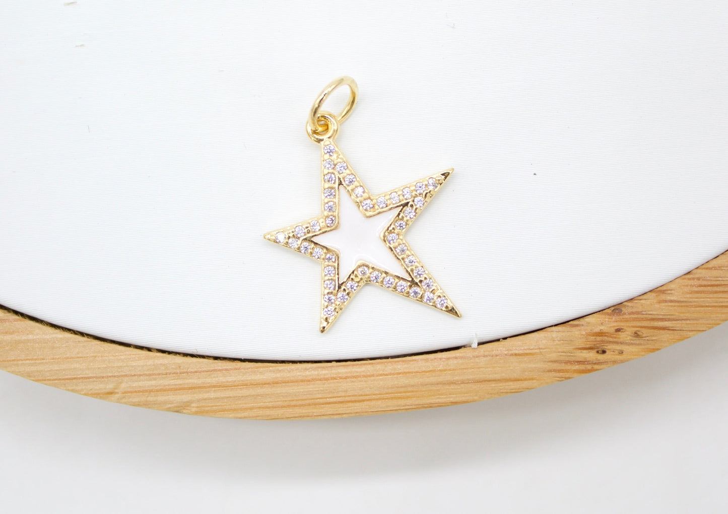 18K Gold Filled Large Enamel Star Pendant with Micro Pave Cubic Zirconia CZ Stone
