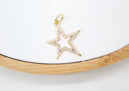 18K Gold Filled Large Enamel Star Pendant with Micro Pave Cubic Zirconia CZ Stone