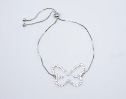 18K Gold Filled Butterfly Adjustable Bracelet With Clear CZ Stones