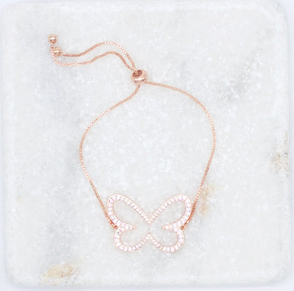 18K Gold Filled Butterfly Adjustable Bracelet With Clear CZ Stones
