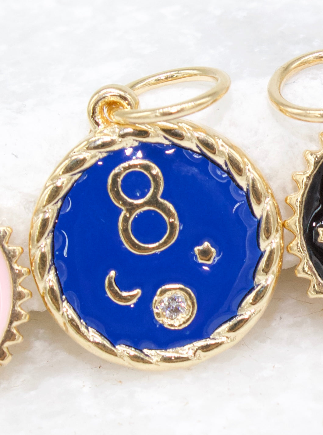 Blue Enamel 8 Eight Star Crescent Moon Custom Charm Coin With CZ Stone