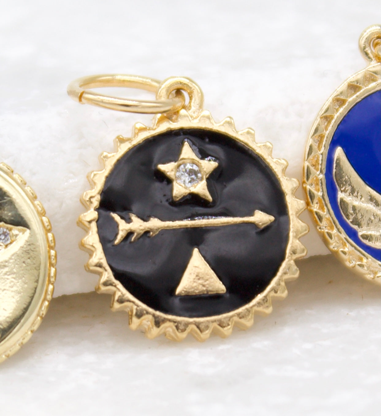 Enamel Star Arrow Triangle Coin With CZ Stone Charm