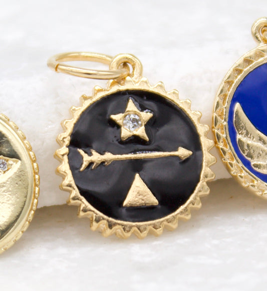 Enamel Star Arrow Triangle Coin With CZ Stone Charm