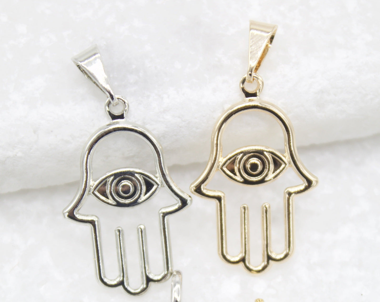 18K Gold Filled Hamsa Hand Evil Eye Lucky Good Luck Health Wealth Wish Necklace Charm Findings