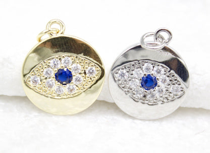 18K Gold Filled Evil Eye Charm Pendant With CZ Stones Blue Stone