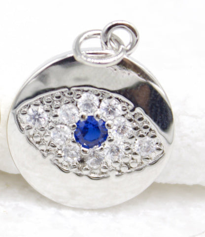 18K Gold Filled Evil Eye Charm Pendant With CZ Stones Blue Stone