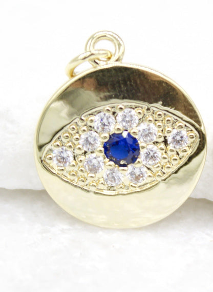 18K Gold Filled Evil Eye Charm Pendant With CZ Stones Blue Stone