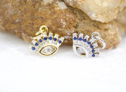 18K Gold Filled Tiny Evil Eye Charm Pendant With Blue and Clear CZ Stones Stone