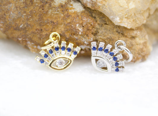 18K Gold Filled Tiny Evil Eye Charm Pendant With Blue and Clear CZ Stones Stone