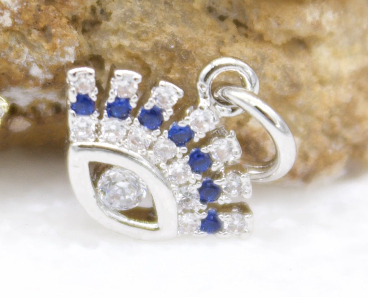 18K Gold Filled Tiny Evil Eye Charm Pendant With Blue and Clear CZ Stones Stone