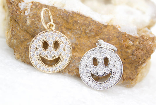 18K Gold Filled Happy Smile Face Charm Pendant With CZ Stones