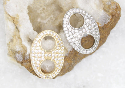 18K Gold Filled Puffy Mariner Pendant Charm With CZ Stones