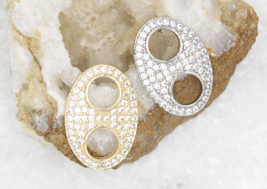 18K Gold Filled Puffy Mariner Pendant Charm With CZ Stones