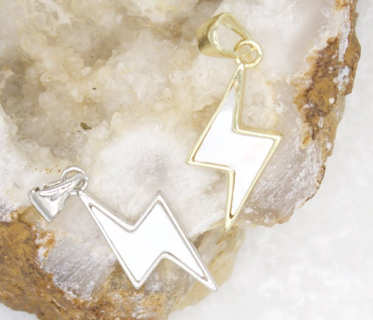 18K Gold Filled Mother Pearl Lightning Bolt Pendant