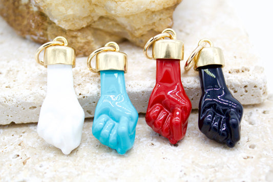 Gold Filled Enamel Figa Hand Pendant