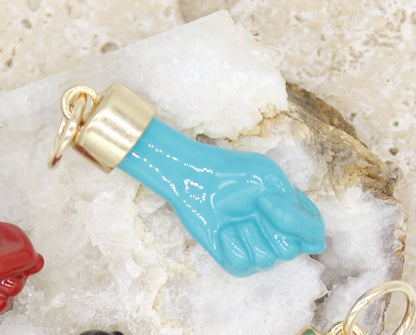 Gold Filled Enamel Figa Hand Pendant
