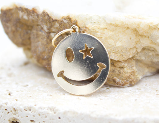 18K Gold Filled Happy Smile Wink Star Face Charm Pendant