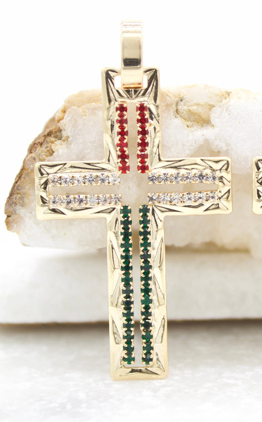 Gold Filled Outlined Latin Cross Pendant with CZ Stones