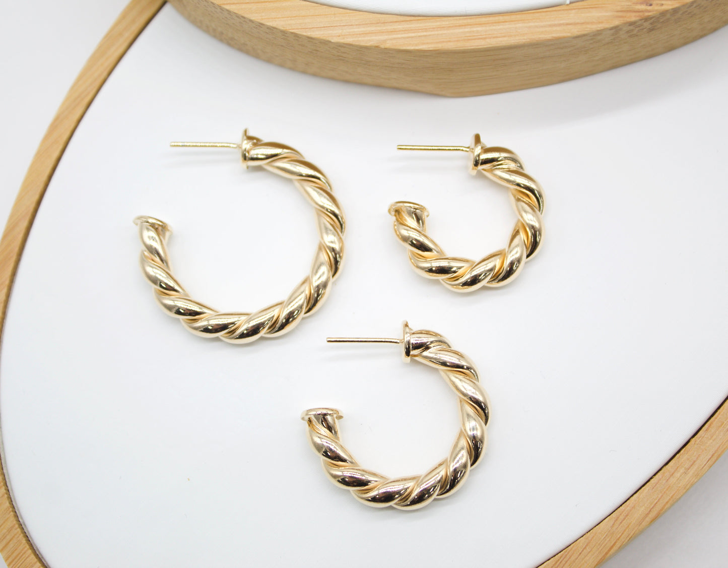 18K Gold 5mm Filled Twisted Open Hoop Stud Earrings