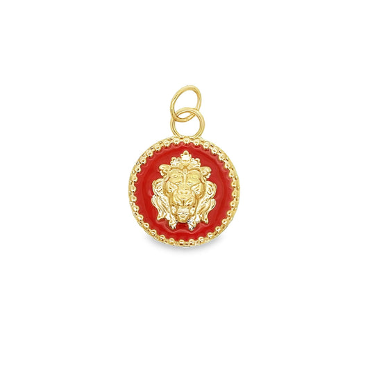 Multicolor Enamel Lion Head Medallion Pendant