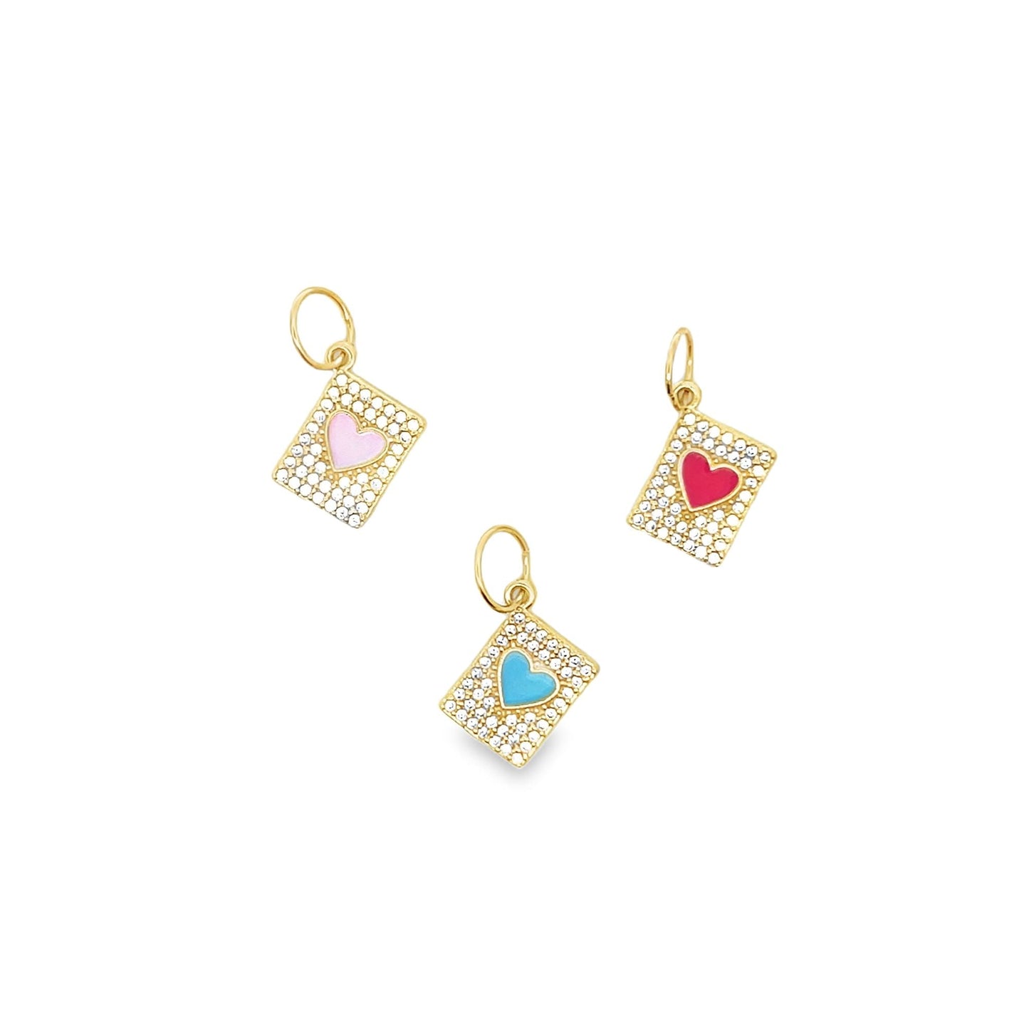 Enamel Heart Pendant Charm With Micro CZ Cubic Zirconia Stones