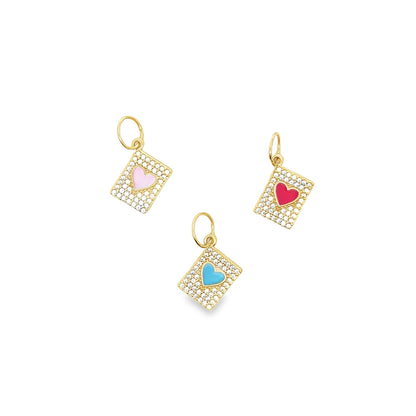 Enamel Heart Pendant Charm With Micro CZ Cubic Zirconia Stones