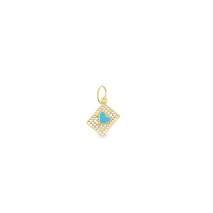 Enamel Heart Pendant Charm With Micro CZ Cubic Zirconia Stones