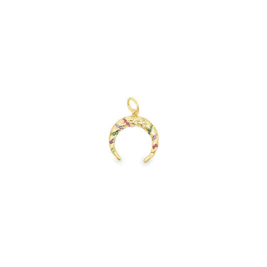 18K Gold Filled Slim Croissant Pendant With Colorful CZ Stones