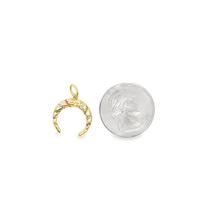 18K Gold Filled Slim Croissant Pendant With Colorful CZ Stones
