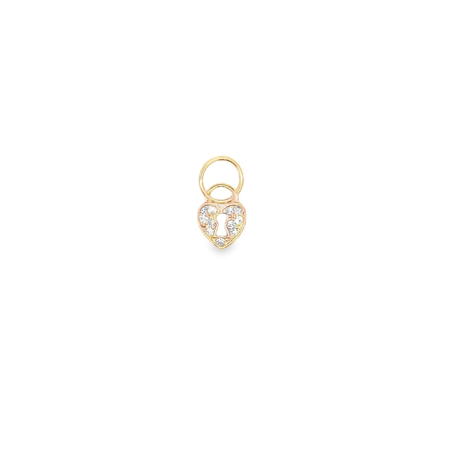 18K Gold Filled Small Heart Shaped Lock Pendant With Zirconia Stones