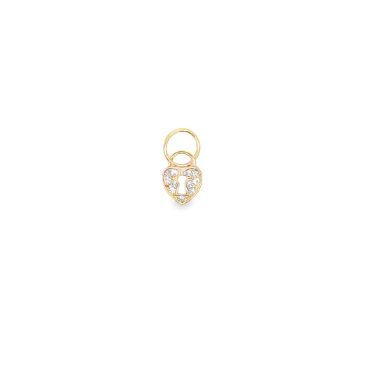 18K Gold Filled Small Heart Shaped Lock Pendant With Zirconia Stones