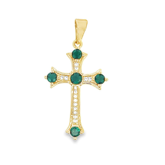 CZ Pave Green Gemstone Cross Pendant