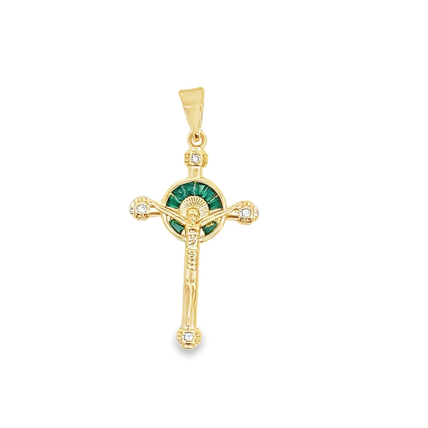 Green Gemstone CZ Cross Pendant