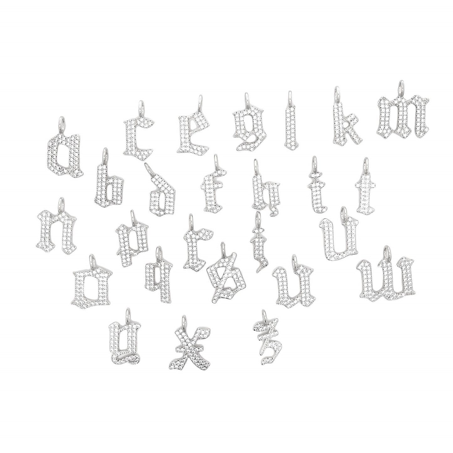 CZ Pave Gothic Initial Monogram Letter Pendant Charm