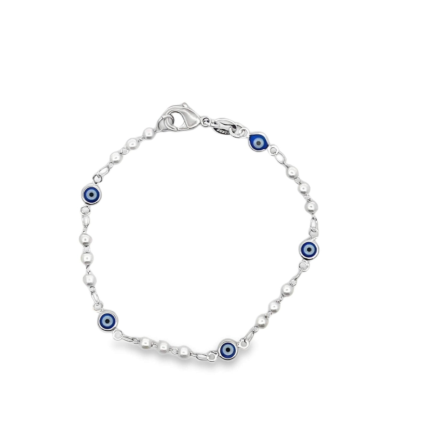 Evil Eye Charm Triple Pearl Link Bracelet