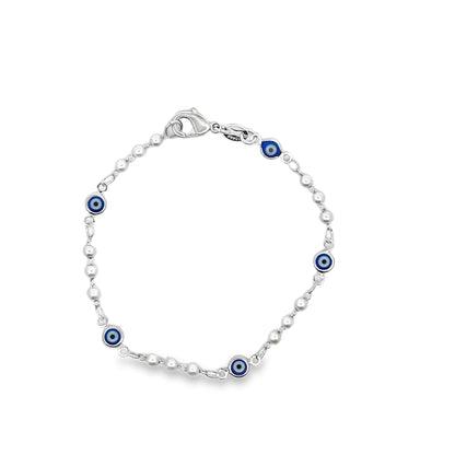 Evil Eye Charm Triple Pearl Link Bracelet
