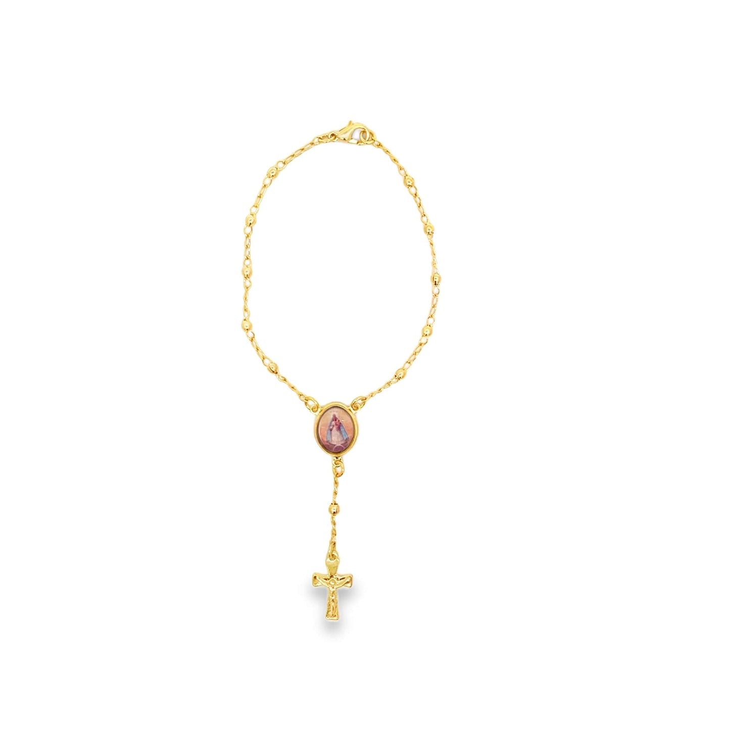 Dainty Rolo Bead Rosary Cross Charm Bracelet