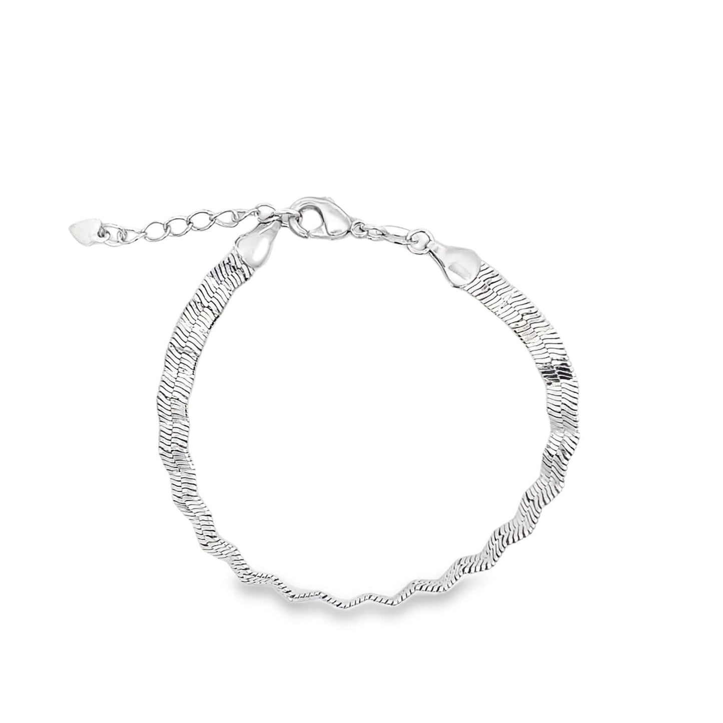 Rhodium Abstract Crumbled Twist Herringbone Bracelet