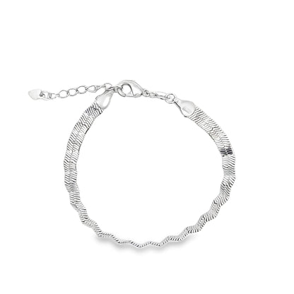 Rhodium Abstract Crumbled Twist Herringbone Bracelet