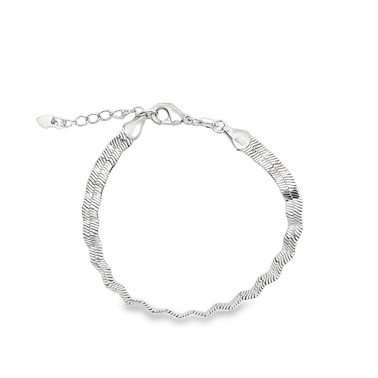 Rhodium Abstract Crumbled Twist Herringbone Bracelet