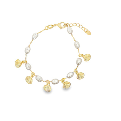 Paperclip Pearl Link Sea Shell Charm Bracelet