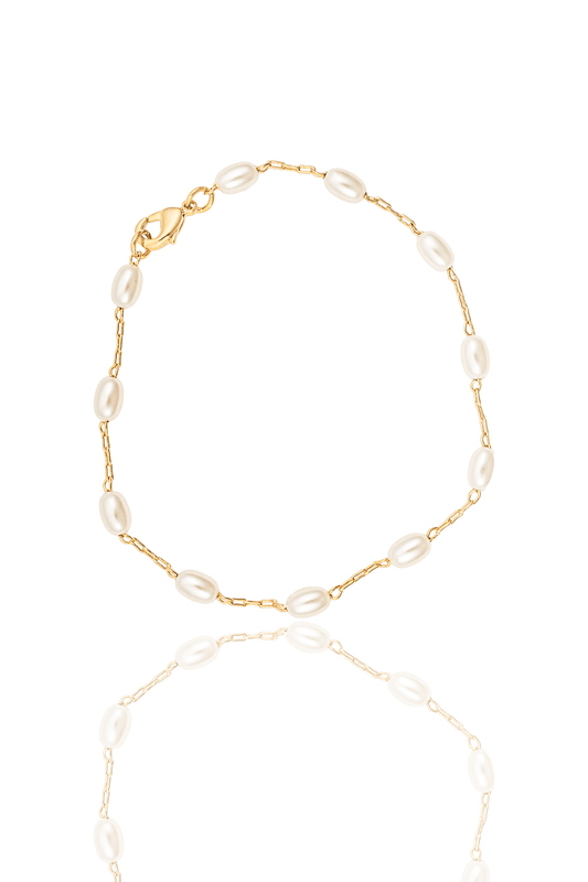 Paperclip Chain Linked Oval Pearl Bracelet