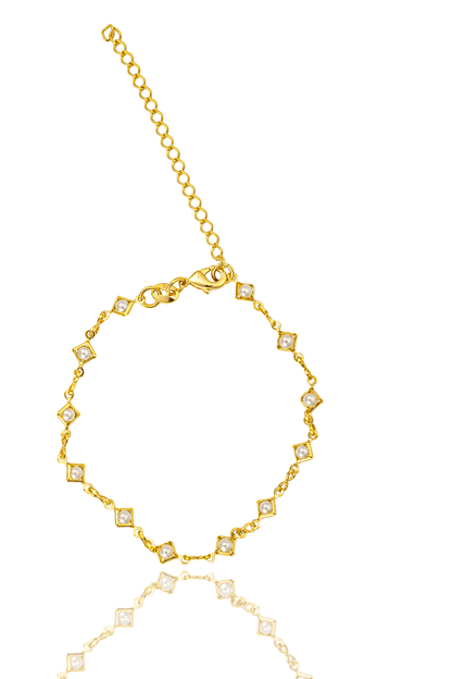 Diamond Frame Pearl Infinity Link Bracelet