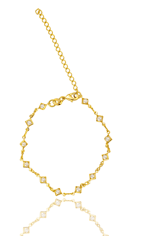 Diamond Frame Pearl Infinity Link Bracelet