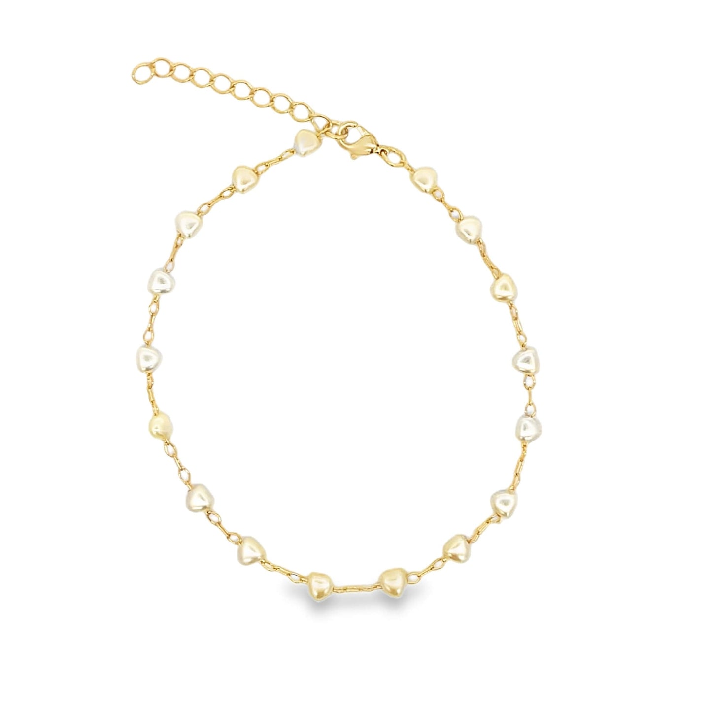 Tiny Heart Shaped Pearl Charm Link Bracelet