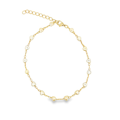 Tiny Heart Shaped Pearl Charm Link Bracelet