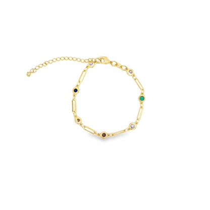 Multicolor CZ Round Charm Clip Link Bracelet