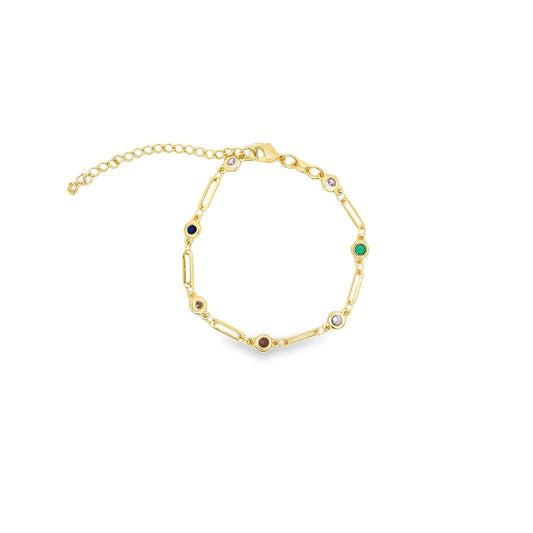 Multicolor CZ Round Charm Clip Link Bracelet