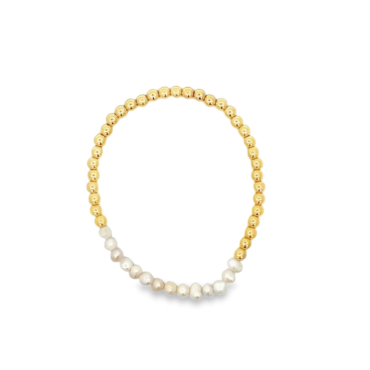 Fresh Water Pearl and Gold Bead Elastic Bracelet