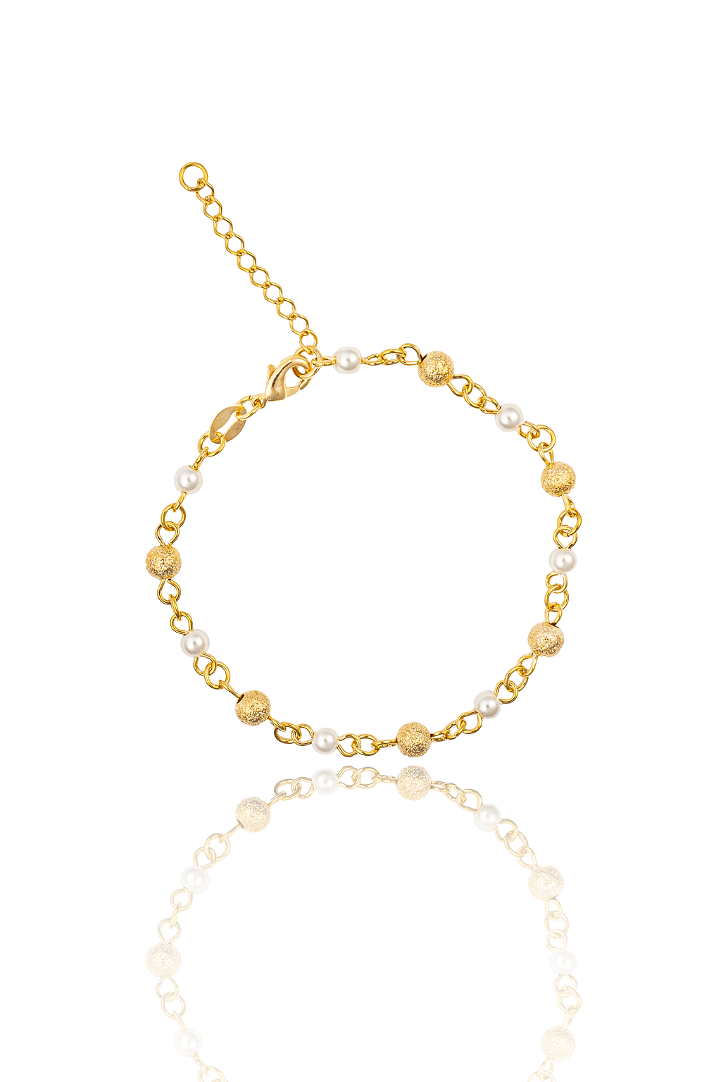 Sparkling Gold Bead and Pearl Link Bracelet